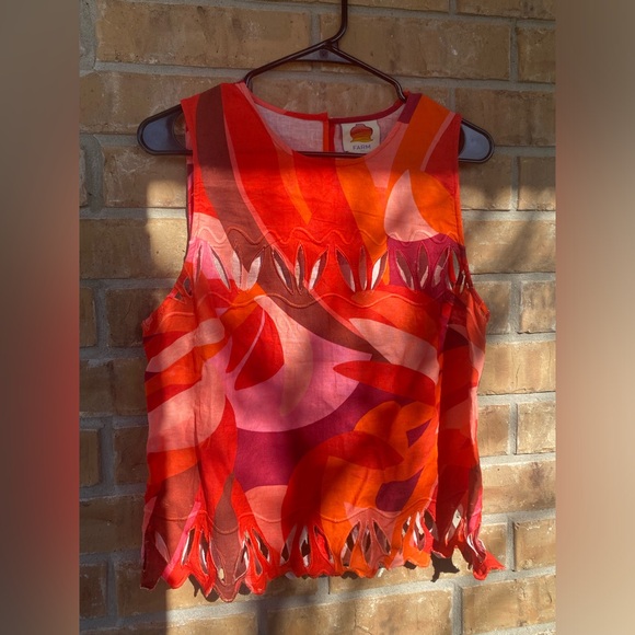 Farm Rio, Anthropologie, Sleeveless Cutout Linen Shell Top, Medium - Picture 4 of 12